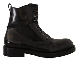 Dolce & Gabbana Black Leather Combat Lace Up Boots