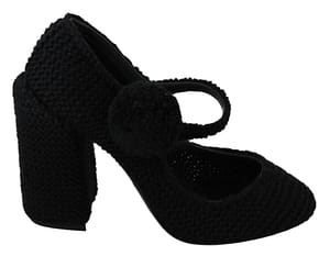 Dolce & Gabbana Black Pom Pom Block Heels Mary Jane Shoes