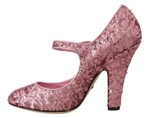 Pink Sequined Mary Janes Leather Shoes
