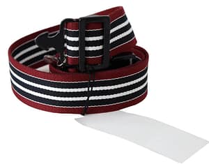 Maroon Black Stripe Silver Black Buckle Belt