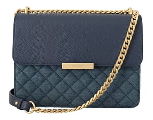 Blue Denim Leather Gold Chain Shoulder Strap Bag