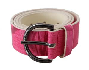 John Galliano Pink Leather Letter Logo Design Round Buckle Belt