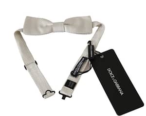 Dolce & Gabbana White Textured Mens Necktie Papillon 100% Silk Bow Tie