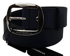Dolce & Gabbana Blue Leather Silver Buckle Cintura Belt