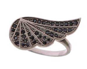 Nialaya Silver Womens Black CZ Rhodium 925 Ring