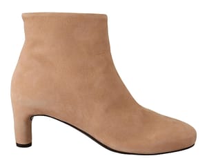 DEL CARLO Beige Suede Leather Mid Heels Pumps Boots Shoes