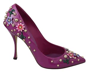 Dolce & Gabbana Purple Floral Crystal Studded Pumps Shoes