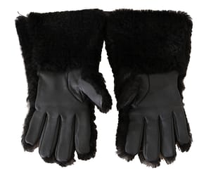 Black Deerskin Lapin Lamb Fur Warm Gloves