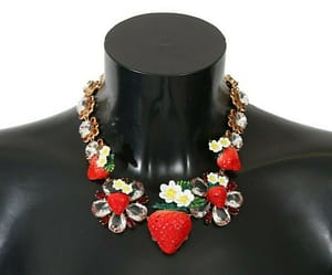 Dolce & gabbana strawberry crystal floral charm statement necklace