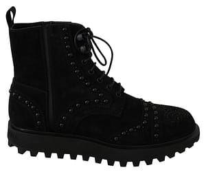 Dolce & gabbana black suede studded boots zipper shoes