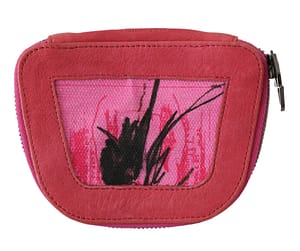 Pink Suede Printed Coin Holder Women Fabric Zippered Purse