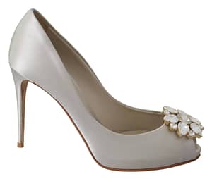 Dolce & Gabbana White Crystals Peep Toe Heels Pumps Shoes