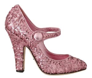 Dolce & Gabbana Pink Sequined Mary Janes Leather Shoes