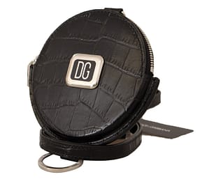 Dolce & gabbana black leather strap silver metal logo coin purse