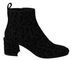 Dolce & Gabbana Black Leopard Short Boots Zipper Shoes