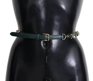 Dolce & Gabbana Green Leather Multicolor Crystals Belt