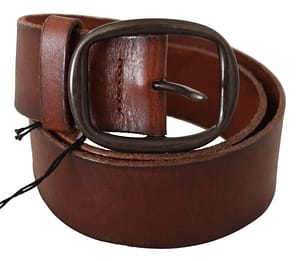PLEIN SUD Brown Genuine Leather Oval Metal Buckle Waist Belt