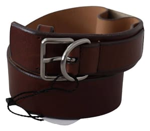 Brown Genuine Leather Wide Silver Chrome Buckle Belt