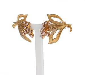 Gold Floral Leaves Clip On Earrings