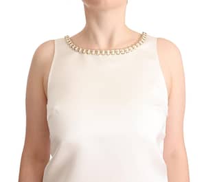 White Polyester Sleeveless Mini Shift Dress