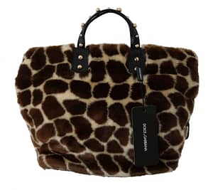 Dolce & Gabbana Brown Giraffe Print Shopping BEATRICE Purse Tote Bag