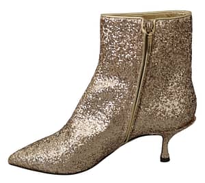 Gold Sequined Glitter Ankle Booties Shoes