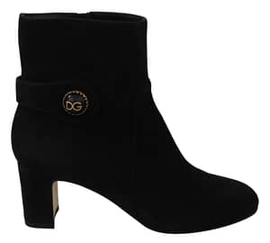 Dolce & Gabbana Black Suede Mid Calf Boots Zipper Shoes