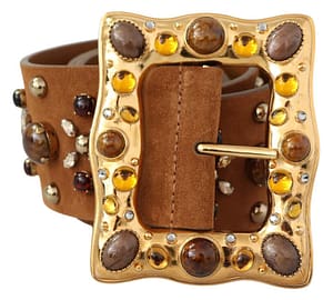 Dolce & gabbana brown crystal gold buckle leather belt