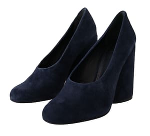 Tory Burch Navy Blue Suede Leather Block Heels Pumps Shoes