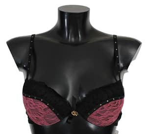 Roberto Cavalli Black Pink Lace Push Up Bra Underwear