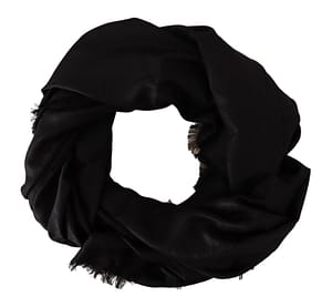 Dolce & gabbana black silk wool fringes wrap shawl scarf