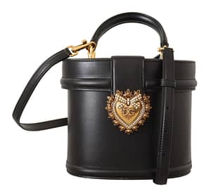 Dolce & Gabbana Black Leather Gold Heart Small Shoulder DEVOTION Bag