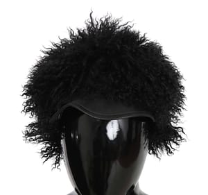 Dolce & Gabbana Black Tibet Lamb Fur Leather Gatsby Hat