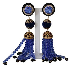 Dolce & Gabbana Blue Crystals Gold Tone Drop Clip-on Dangle Earrings