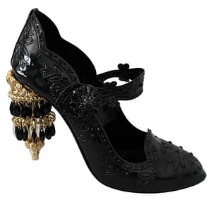 Dolce & Gabbana Black Crystal Floral CINDERELLA Heels Shoes