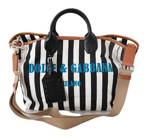 Dolce & Gabbana Black White Stripes Shopping Borse Women Tote Cotton Bag
