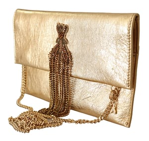 Gold Leather Embellished Shoulder Strap Bag