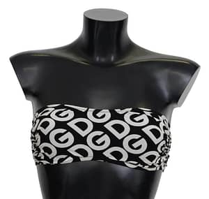 Dolce & Gabbana Black White DG Print Bandeau Swimwear Bikini Tops