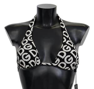 Dolce & Gabbana Black White DG Print Halter Swimwear Bikini Tops