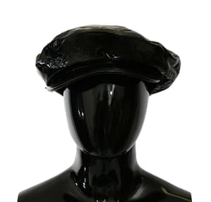 Dolce & Gabbana Black Shiny Leather Newsboy Cap Hat