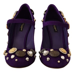Purple Suede Embellished Pump Mary Jane Shoes