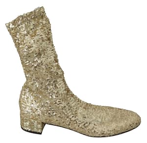 Dolce & Gabbana Gold Sequined Stretch Ankle High Boots