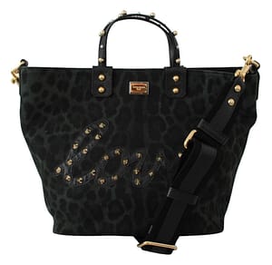 Dolce & Gabbana Green Leopard Love Patch Studs Shopping Tote Bag