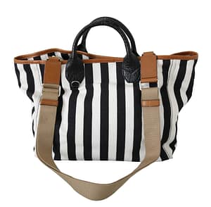 Dolce & Gabbana Black White Stripes Cotton Shopping Tote Borse Bag