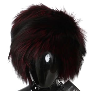Dolce & Gabbana Maroon Black Silver Fox Fur Winter Hat