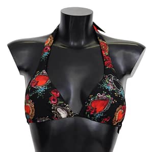 Dolce & Gabbana Black Heart Print Swimsuit Beachwear Bikini Tops