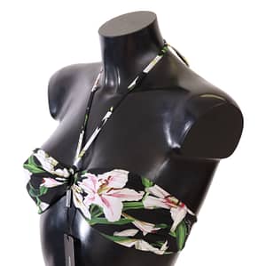 Black Lily Print Swimsuit Bikini Top Swimwear