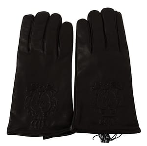 Dolce & Gabbana Black Logo Embossed Leather Mitten Gloves