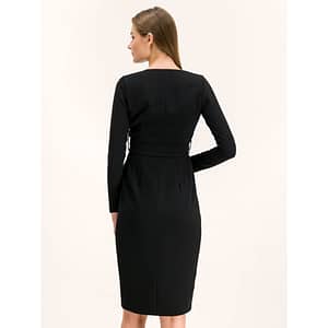 Black Polyester V-neck Dress