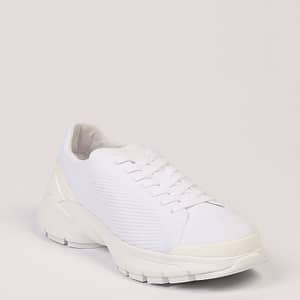 White Textile and Leather Sneaker